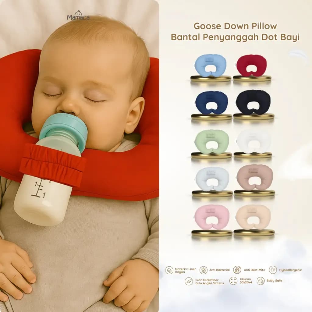 Mamaca Bantal Penyanggah Dot Bayi Bulu Angsa Microfiber Goose Down Linen Rayon Premium