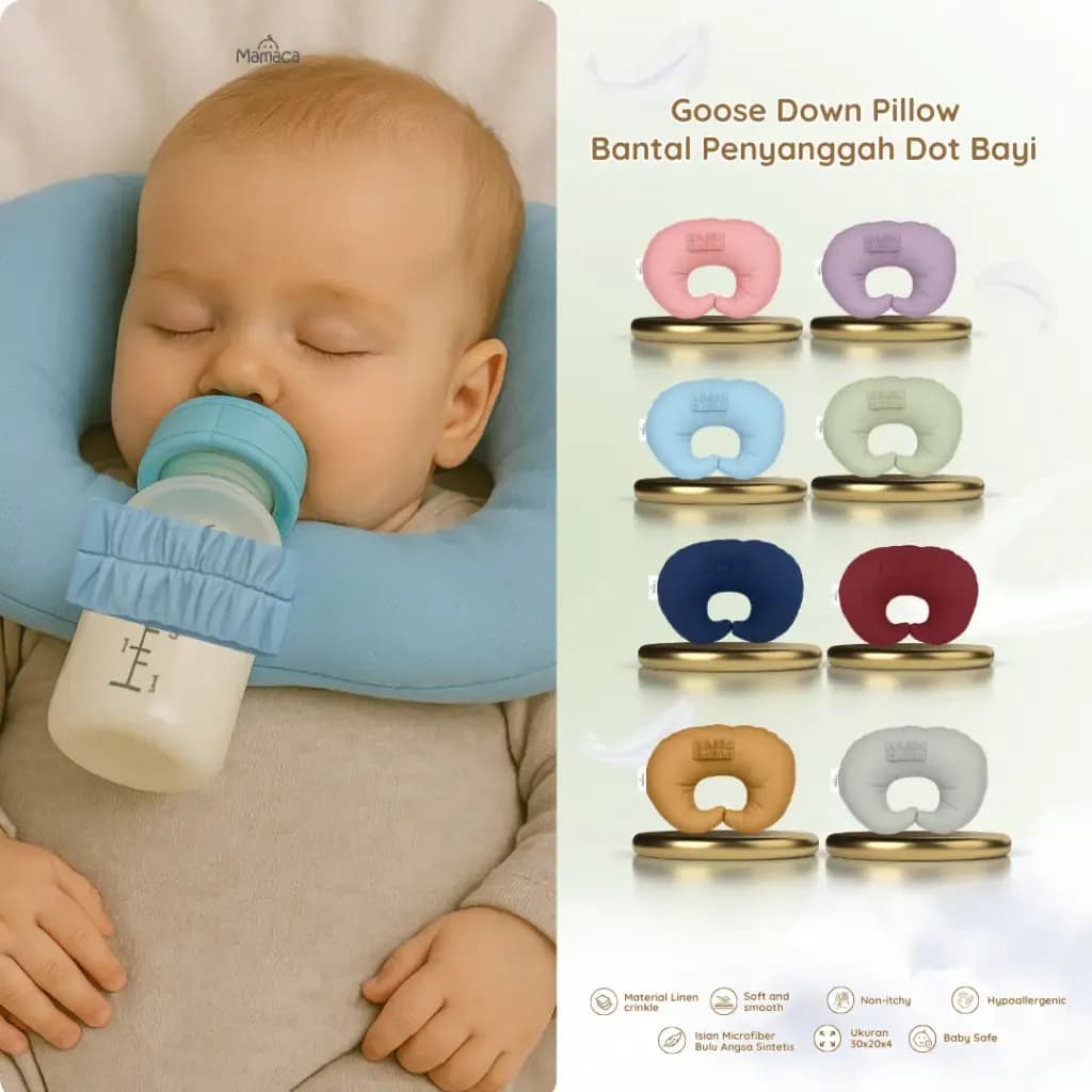 Mamaca Bantal Penyanggah Dot Bayi Linen Crinkle Isian Bulu Angsa, Empuk & Ringan untuk Bayi