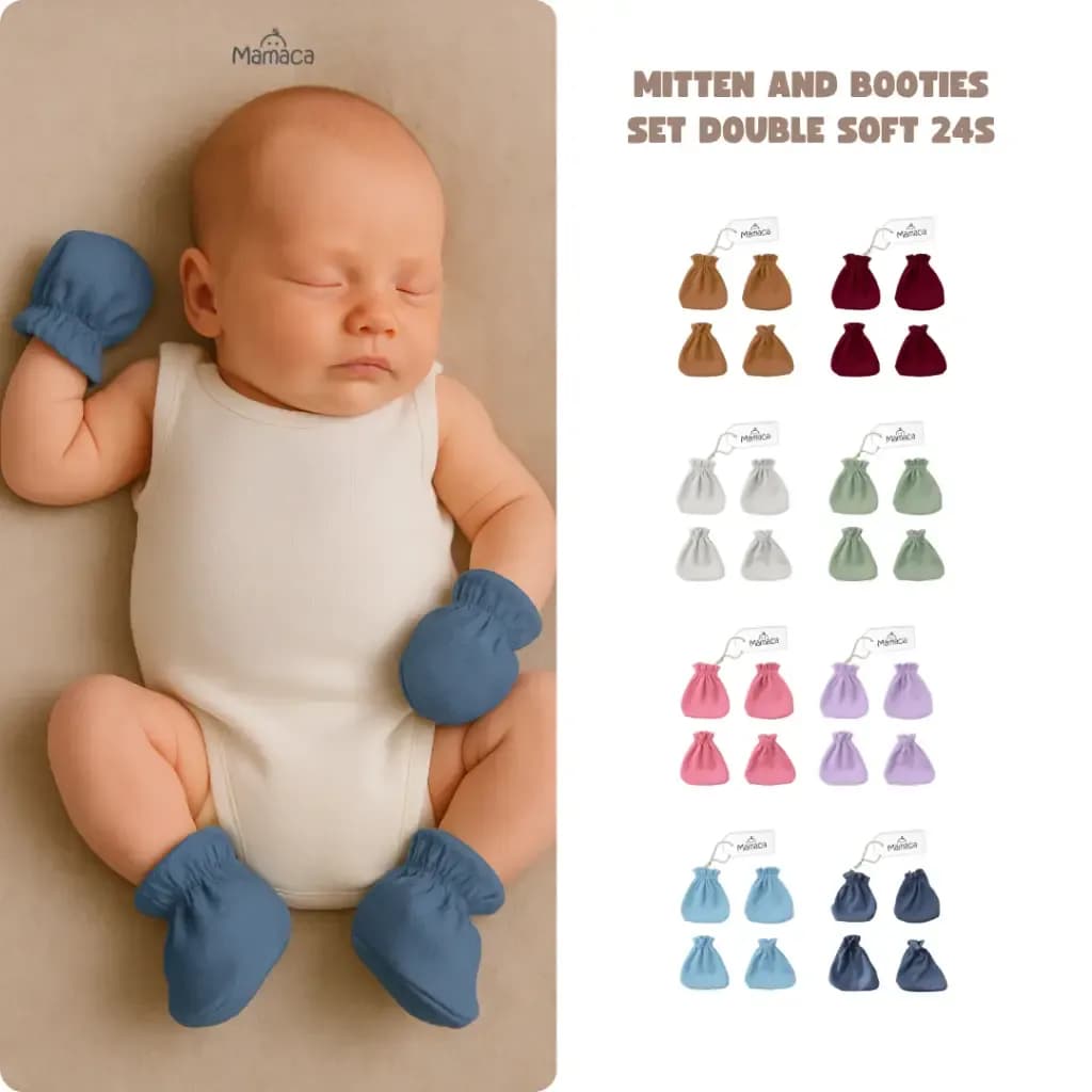 Mamaca Soft 24s Set Bayi Newborn Mittens & Booties 0–2 Bulan, Lembut & Adem
